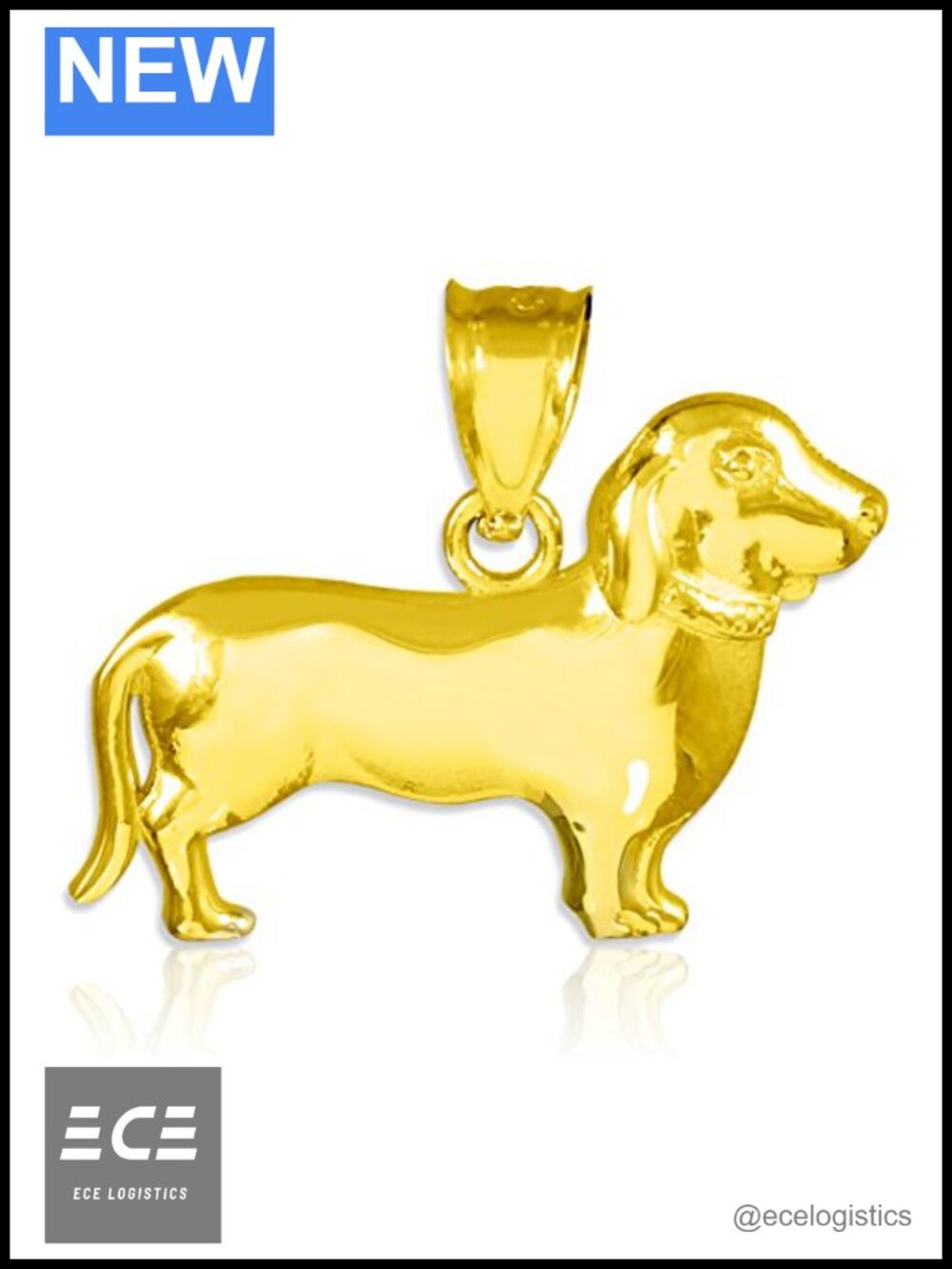 14k Gold Dachshund Charm Pendant Solid Yellow Gold Weiner Dog Jewelry